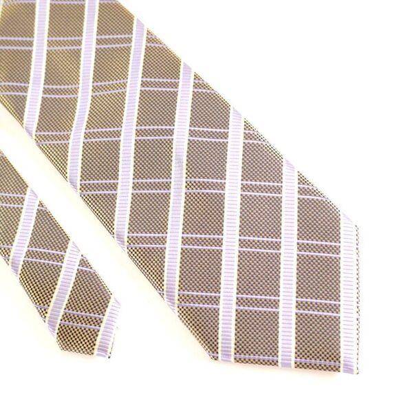 Haggar Black Gold Check Purple Striped‎ Woven Polyester Tie - Picture 1 of 8